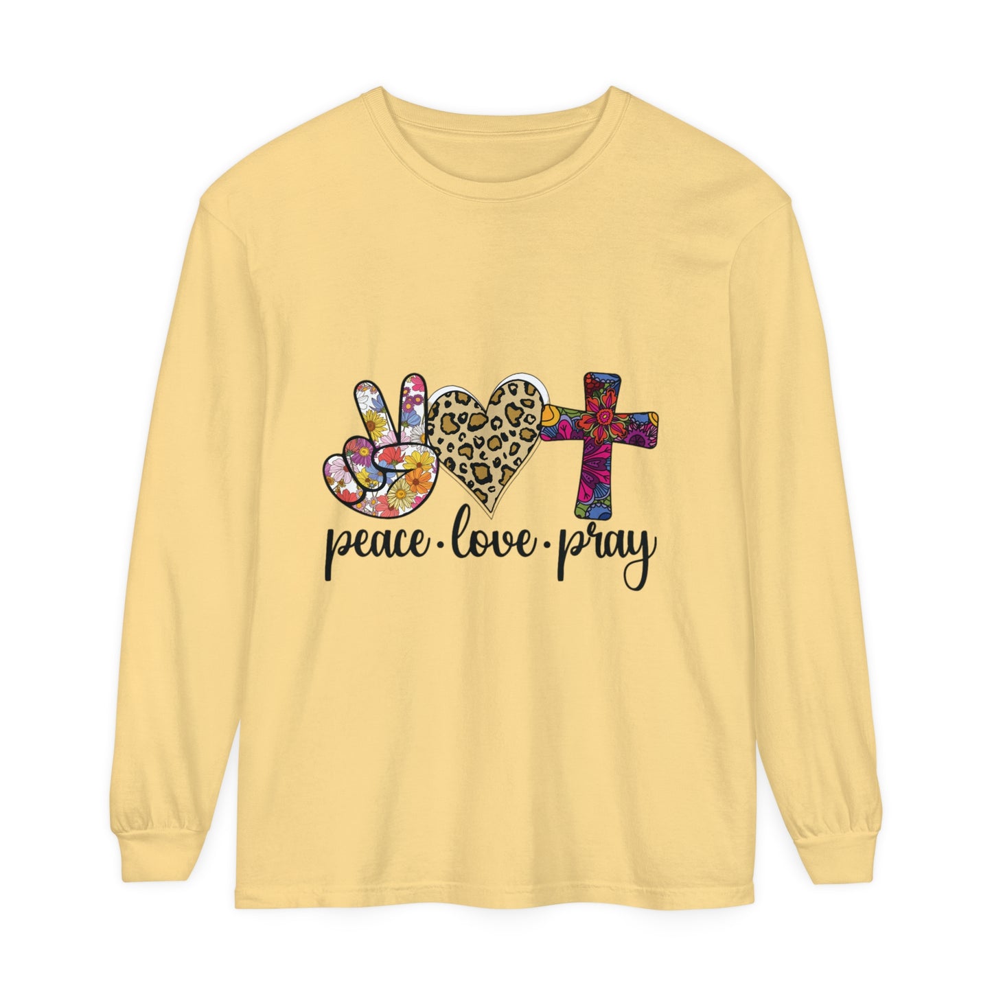 PEACE-LOVE-PRAY Unisex Garment-dyed Long Sleeve T-Shirt