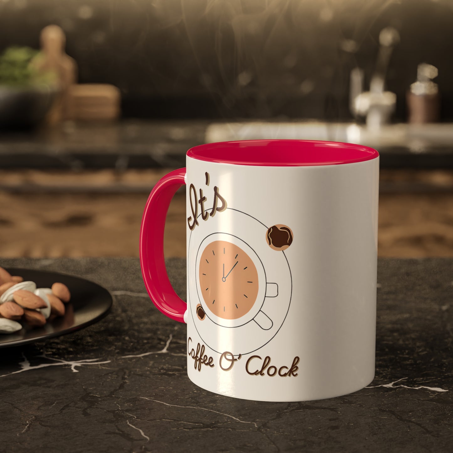 "Coffee O'Clock" Colorful Mugs, 11oz