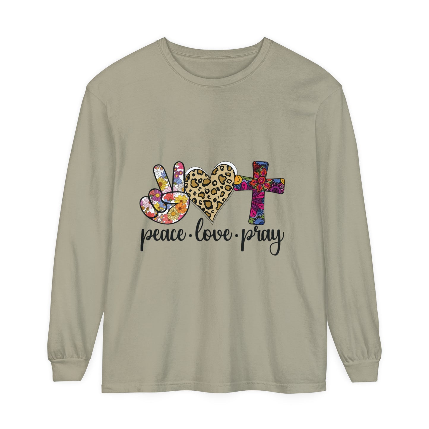 PEACE-LOVE-PRAY Unisex Garment-dyed Long Sleeve T-Shirt