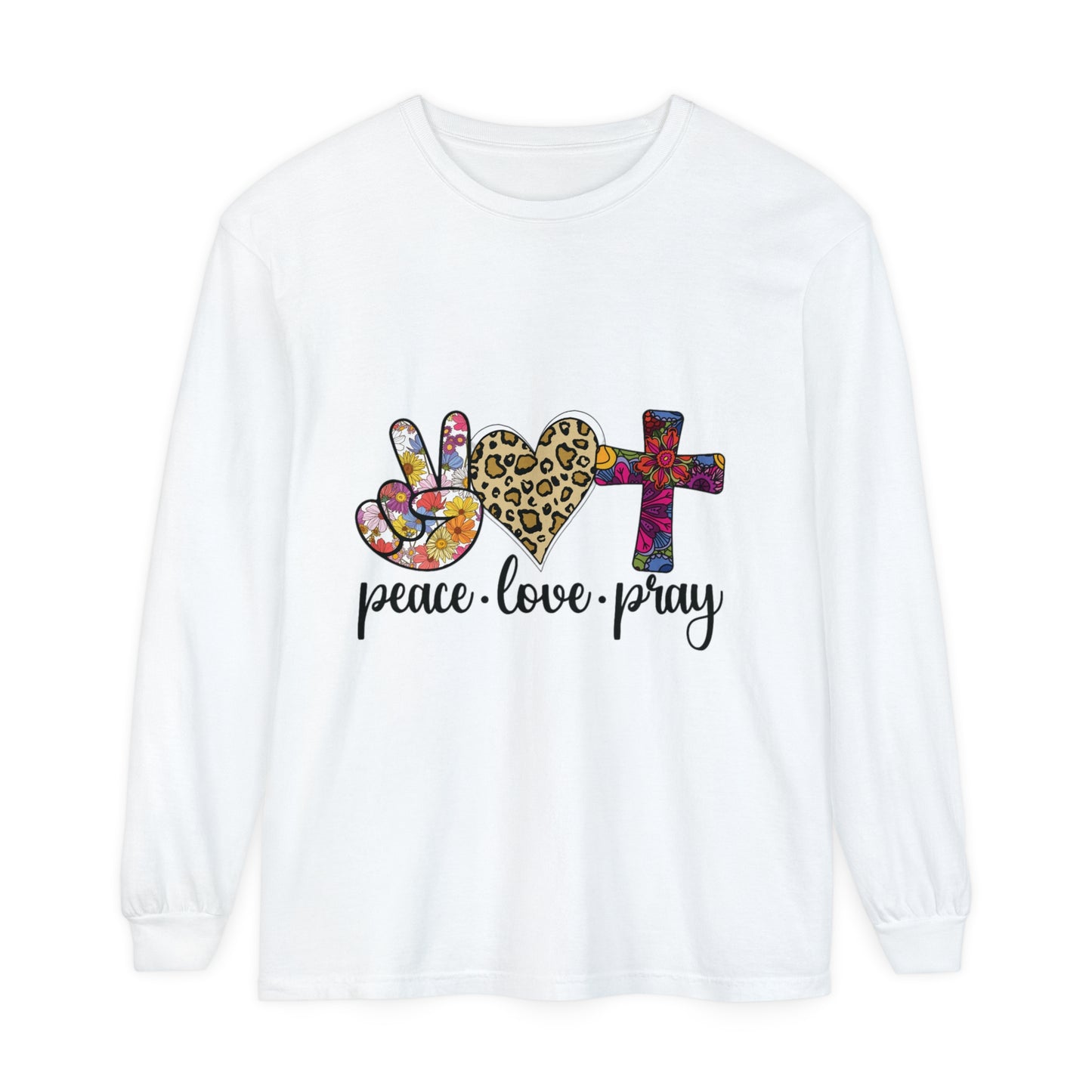 PEACE-LOVE-PRAY Unisex Garment-dyed Long Sleeve T-Shirt