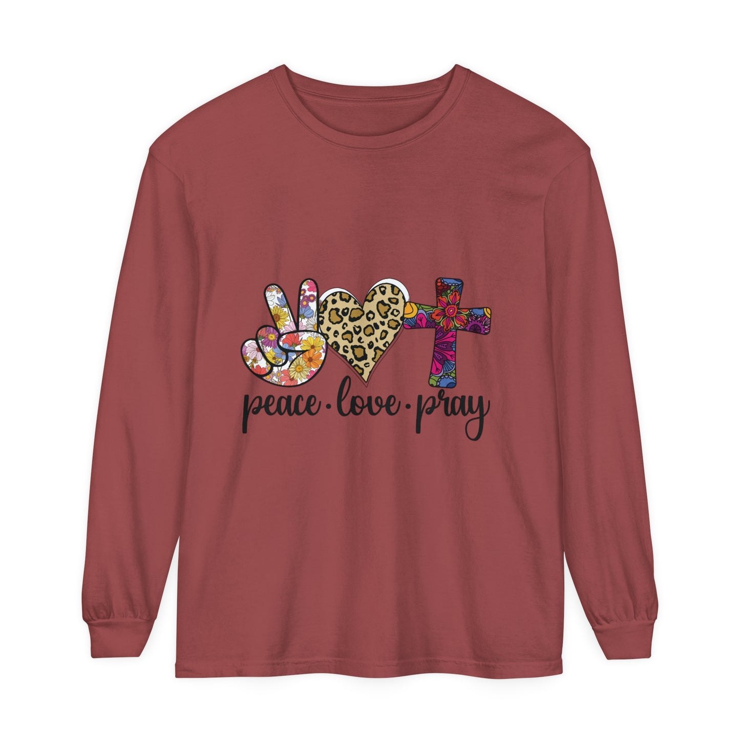 PEACE-LOVE-PRAY Unisex Garment-dyed Long Sleeve T-Shirt