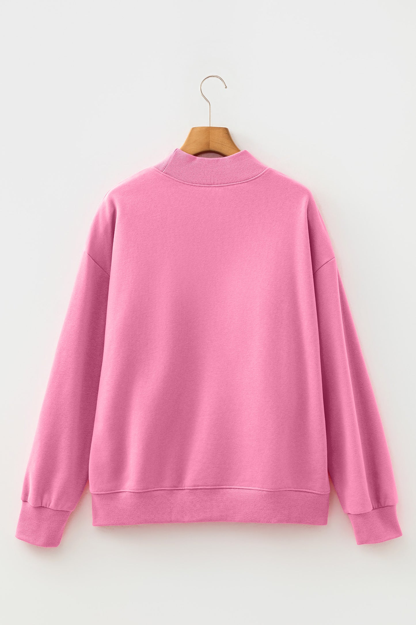 "Blessed"-Bright Pink Oversize Embroidered Mock Neck Sweatshirt