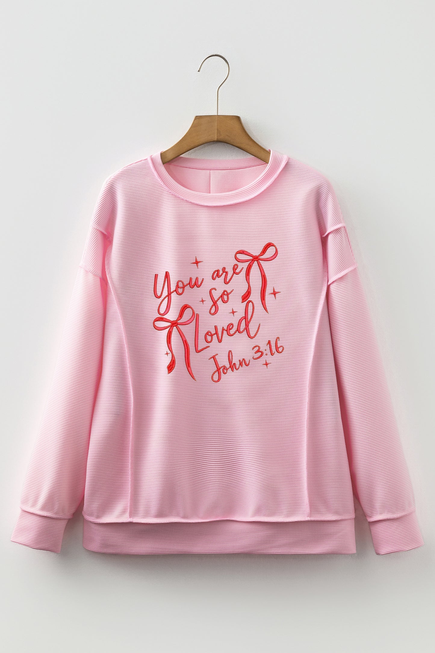 "You are so loved"  Bow Embroidered Graphic Pullover Top