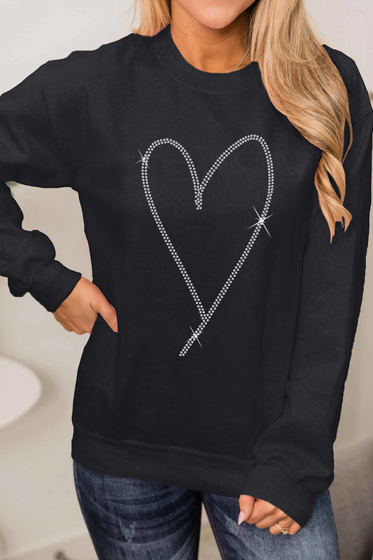 Black Rhinestone Heart Pattern Fashion Sweatshirt